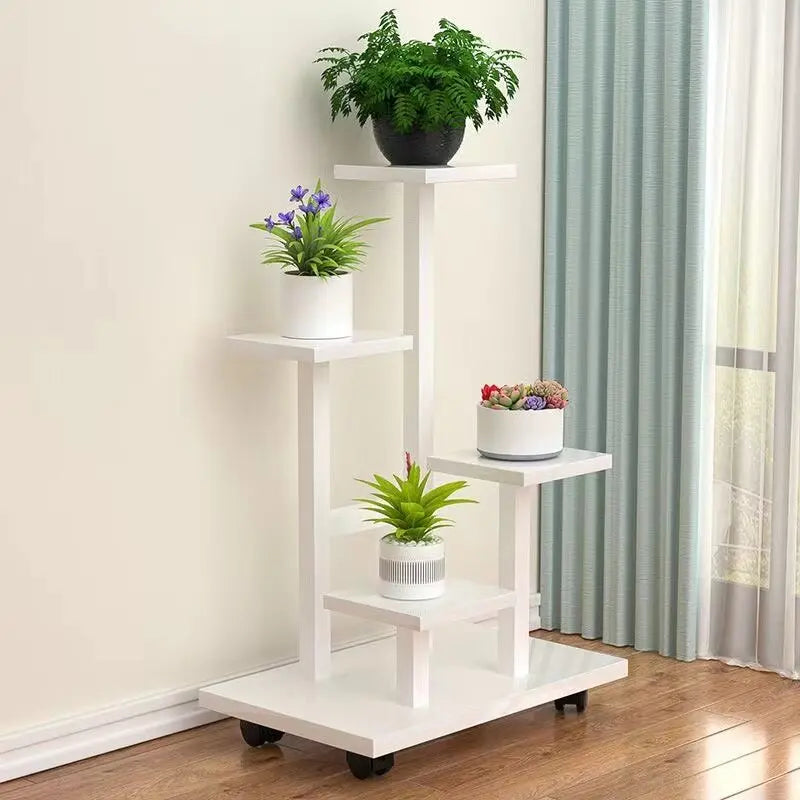 Heavy Duty Multi-Tier Iron Plant Stand with Wheels - Indoor & Outdoor Gardening