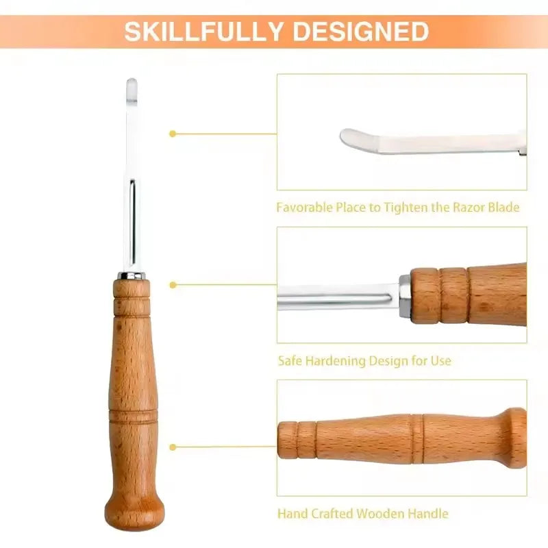 Wooden Handle Curved Bread Slicer Stainless Steel Bread Shaping Knife