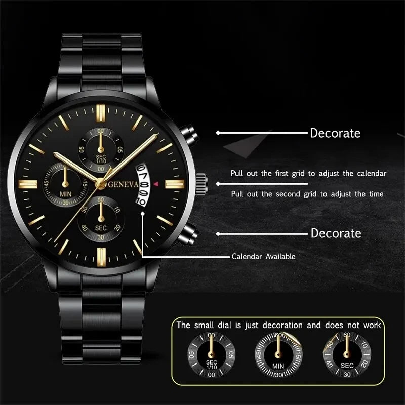 Men's Luxury Stainless Steel Quartz Watch Calendar Business Wristwatch