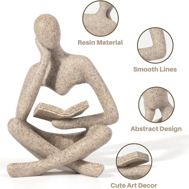 Abstract Thinking Person Sculpture Figurine - Modern Resin Home Decor for Bookshelf