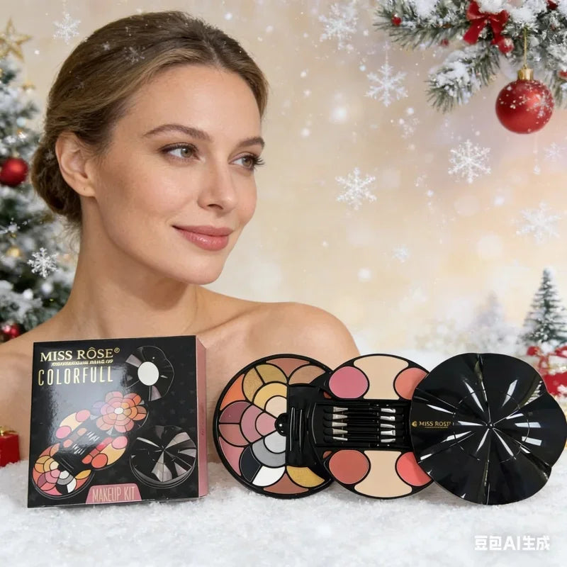 Multicolor Pigmented Makeup Palette with Travel Brush Set for Women - Long-Lasting & Waterproof