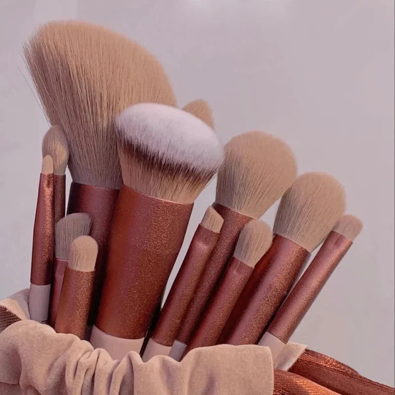 13-Piece Soft Fluffy Makeup Brush Set for Face & Eye Cosmetics - Multiple Handle Colors
