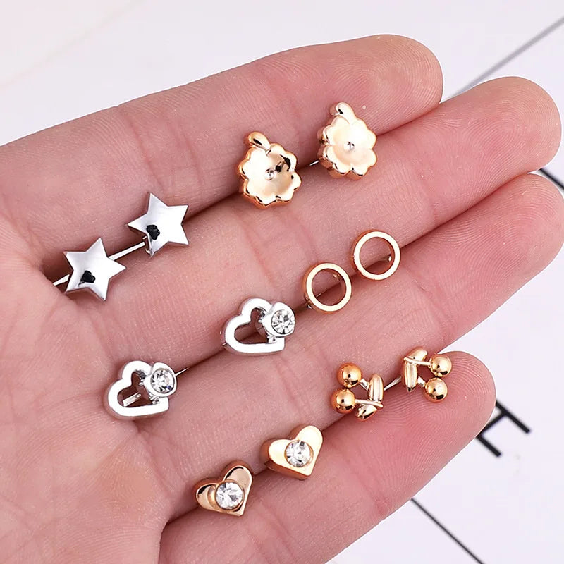 18Pairs Gold Silver Enamel Pearl Flower Heart Stud Earrings Set for Women Jewelry Gift