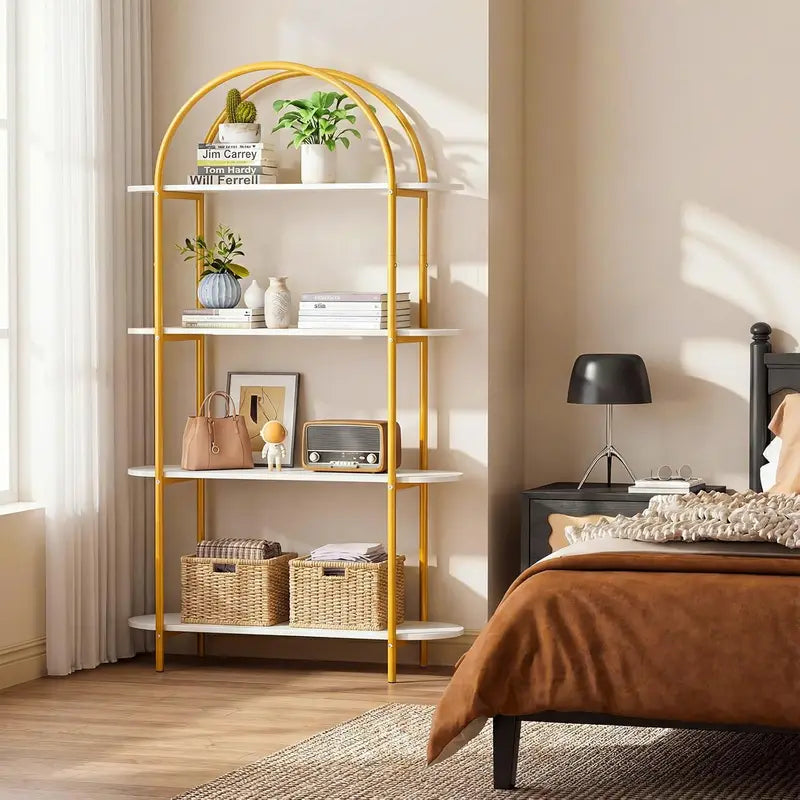Arched 4-Tier Metal Frame Bookshelf - Modern Open Storage Organizer, Home Office & Living Room