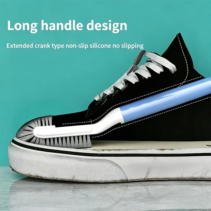 Long Handle Double Head Shoe Brush with Soft & Hard Bristles 360° Cleaning