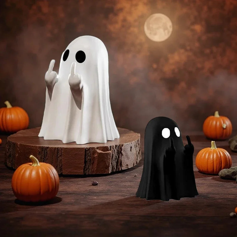 Halloween Ghost Middle Finger Statue - Small Quirky Coffee Table Decor