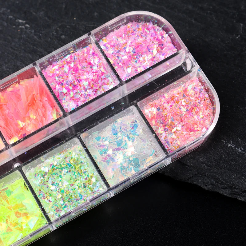 12 Grids Aurora Chameleon Nail Glitter Flakes for Nail Art & Decoration