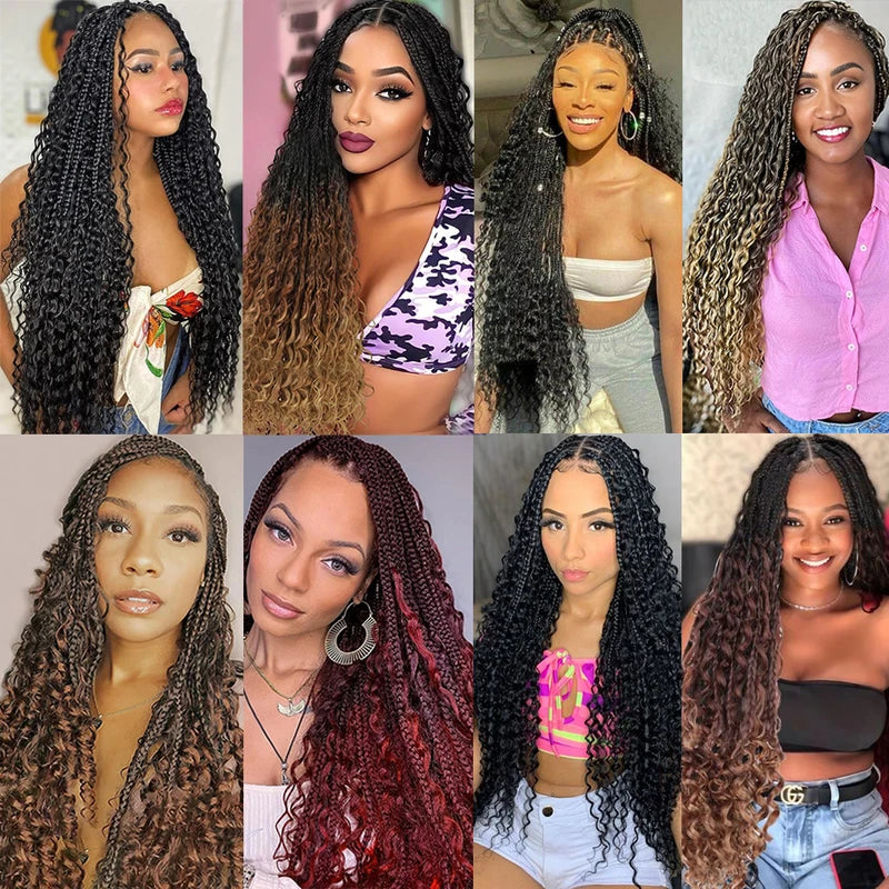 Boho Box Braids Crochet Hair Extensions 14-24 Inch Curly Ends 8 Colors