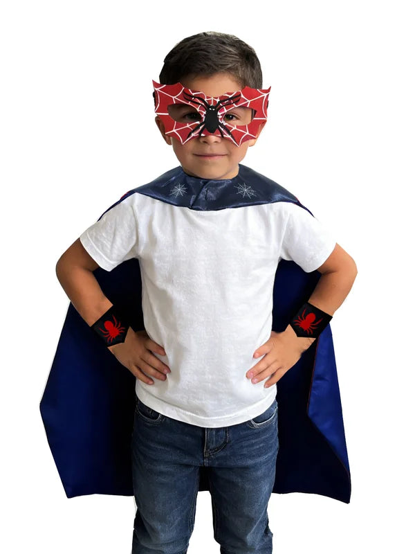Kids Superhero Costume Set with Cape Mask and Wristbands for Halloween and Cosplay