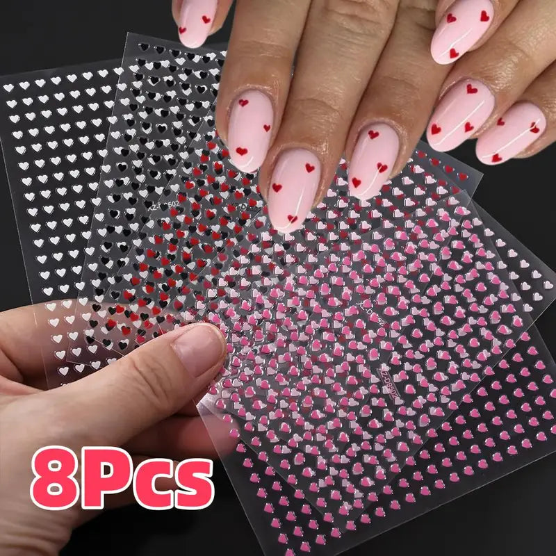 8-Color Set 3D Love Heart Nail Stickers Self-Adhesive Decals for DIY Manicure Valentines