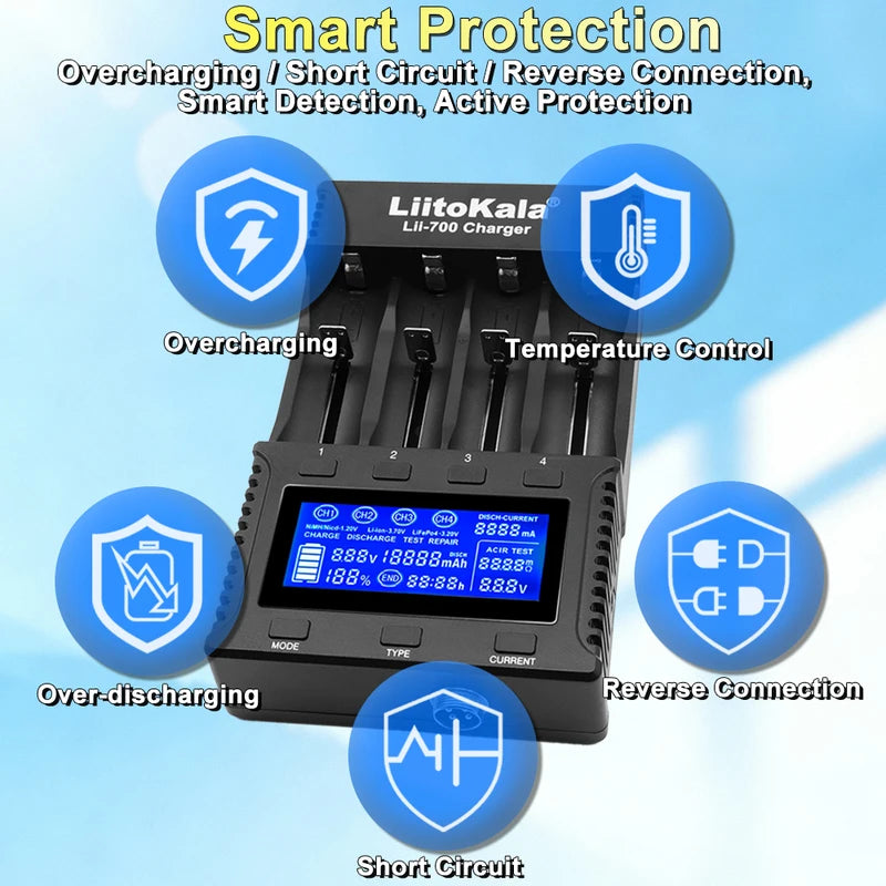 Universal Battery Charger 18650 AA AAA Fast Charging with Overcharge & Reverse Protection