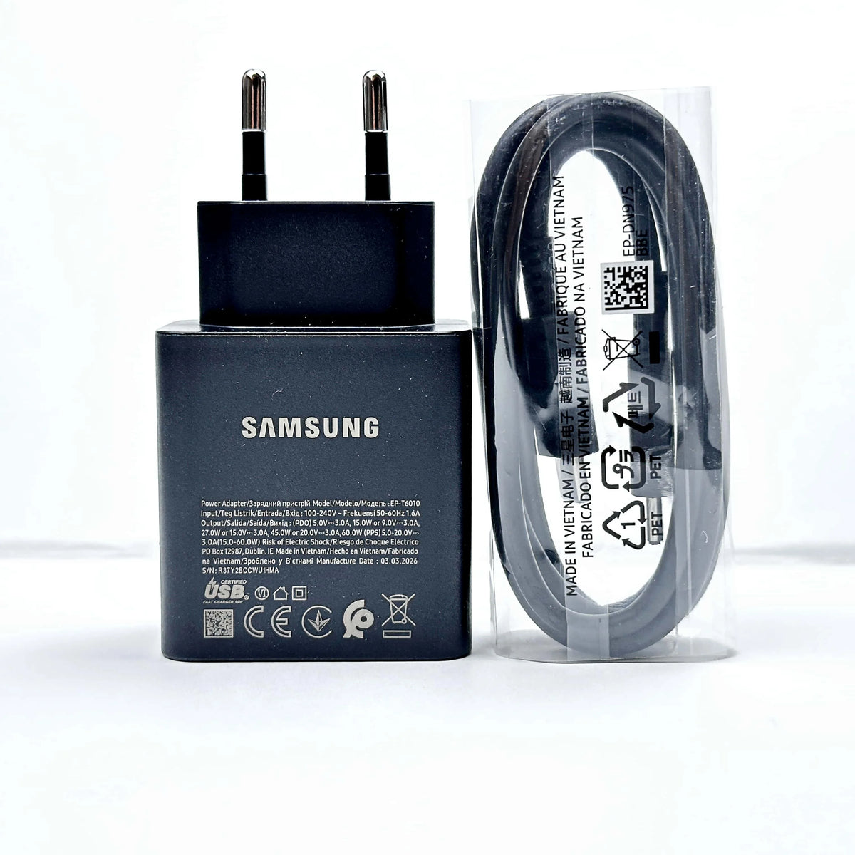Samsung 60W PD Fast Charger with Type C Cable - EU Plug, GaN Tech
