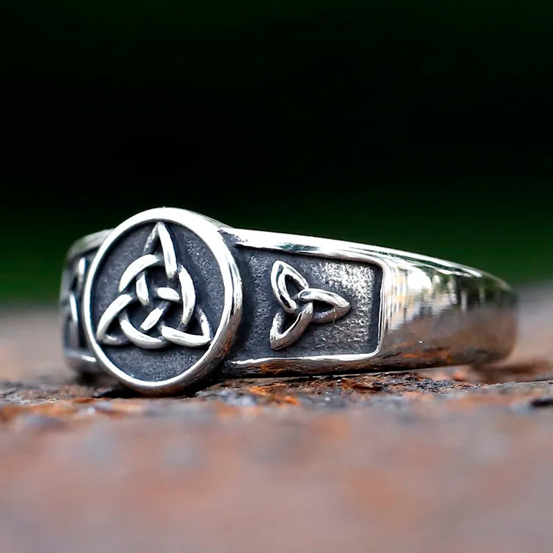 Witch Knot Stainless Steel Ring for Women Wiccan Cross Celtic Knot Jewelry Good Luck & Protection