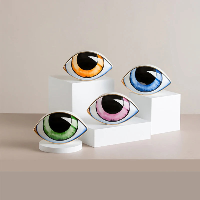Ceramic Evil Eye Sculpture Charm – Desktop Ornaments for Home & Office Decor
