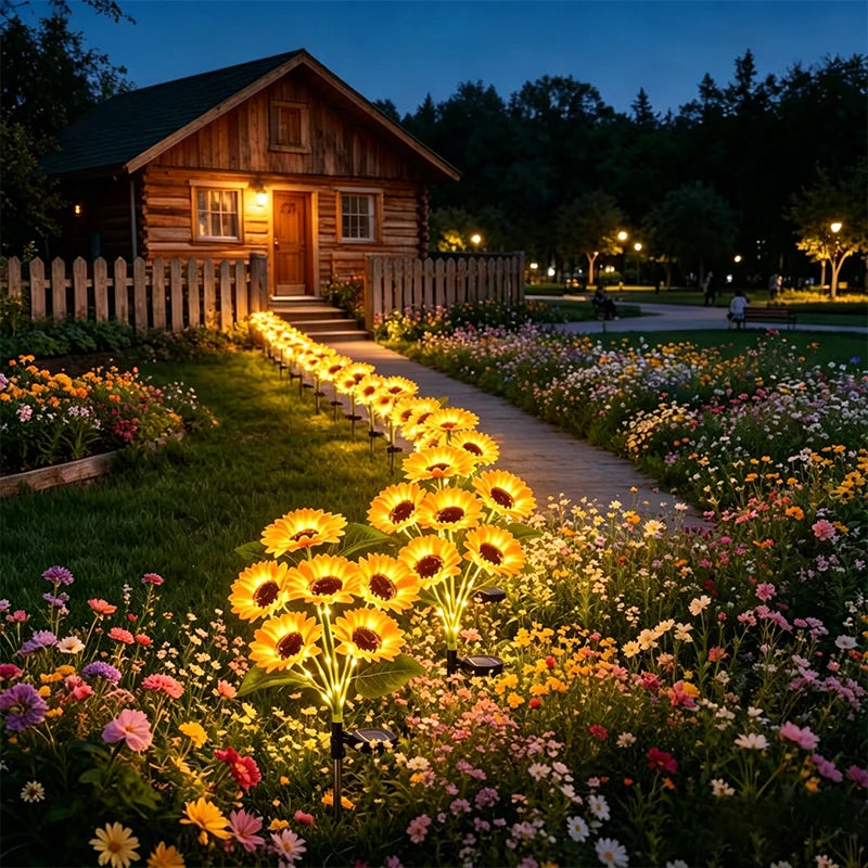 Solar Sunflower Garden Lights - Waterproof Outdoor Decor Stake Lights for Yard & Path