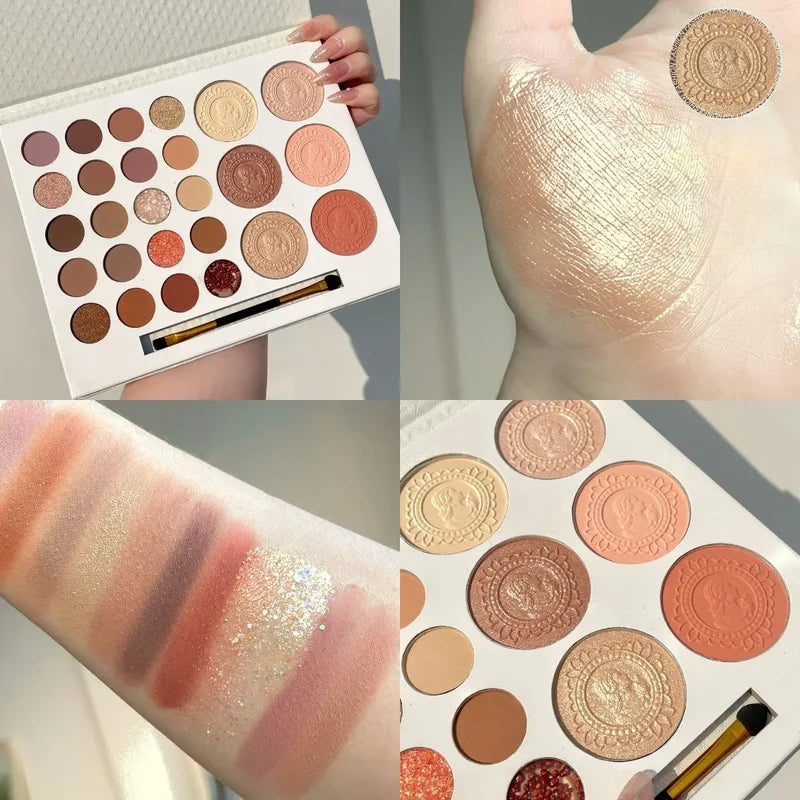 26-Color Eyeshadow Palette with Blush - Long Lasting Matte & Pearlescent Shades