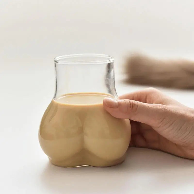 Funny Butt-Shaped Glass Mug 450ml Transparent Coffee Cup for Hot & Cold Drinks