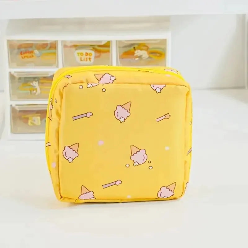 Women Waterproof Sanitary Napkin & Tampon Storage Bag - Portable Organizer with Cartoon Pattern