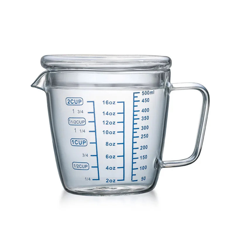 250/500ml Glass Measuring Cup with Lid - High-Temperature Microwave Safe