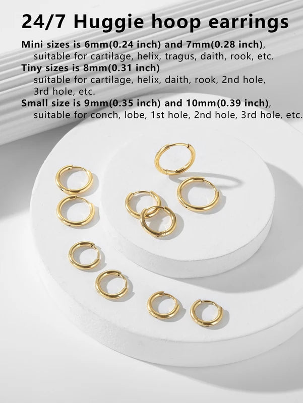 Small Hoop Earrings for Women - 18K Gold Plated Surgical Steel Huggie Earrings, Cartilage Helix Tragus