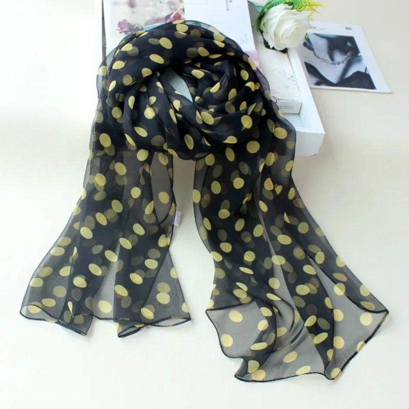Polka Dot Chiffon Scarf Ladies Summer Neck Wrap Soft Head Covering