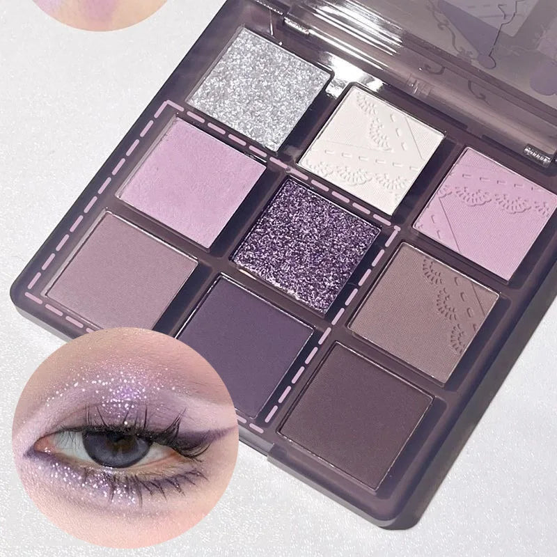 Purple Lavender Eyeshadow Palette - Nine Color Glitter Makeup Set for Eye Contouring