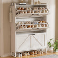 Narrow Wooden Shoe Cabinet with 2 Flip Drawers, Multi-Size Storage for Entryway