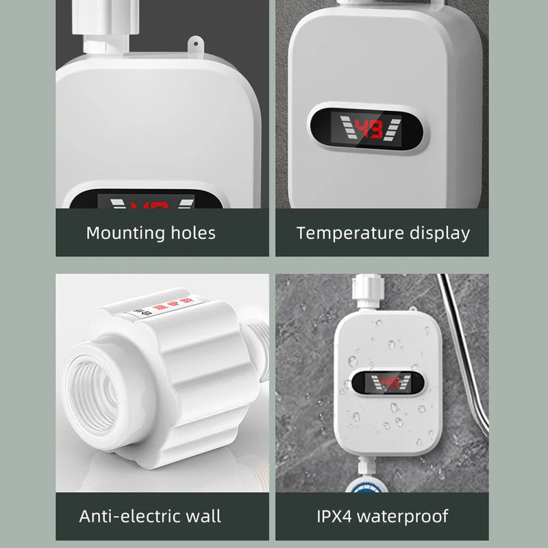 3500W Compact Electric Water Heater with LCD Display & Safety Features