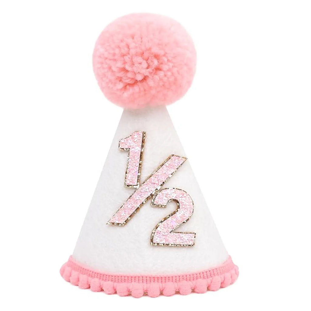 Half Birthday Party Hat for Baby Boy Girl - Green Pink Photo Prop & Decoration