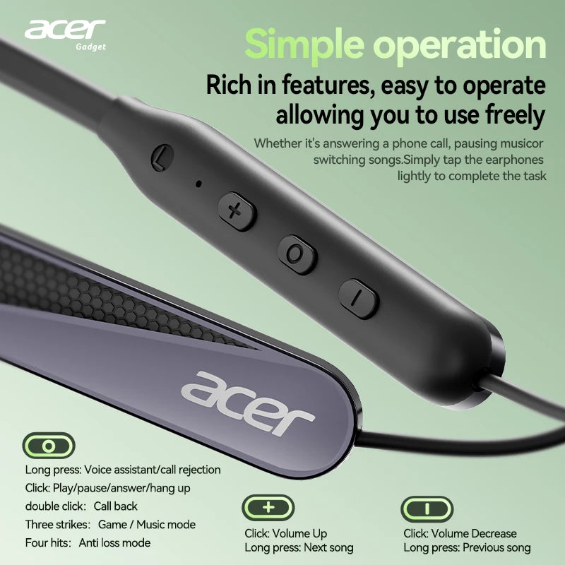 Wireless Bluetooth Headset with Neck Mount for Sports & Calls - HiFi Sound, Noise Reduction, Long Battery Life