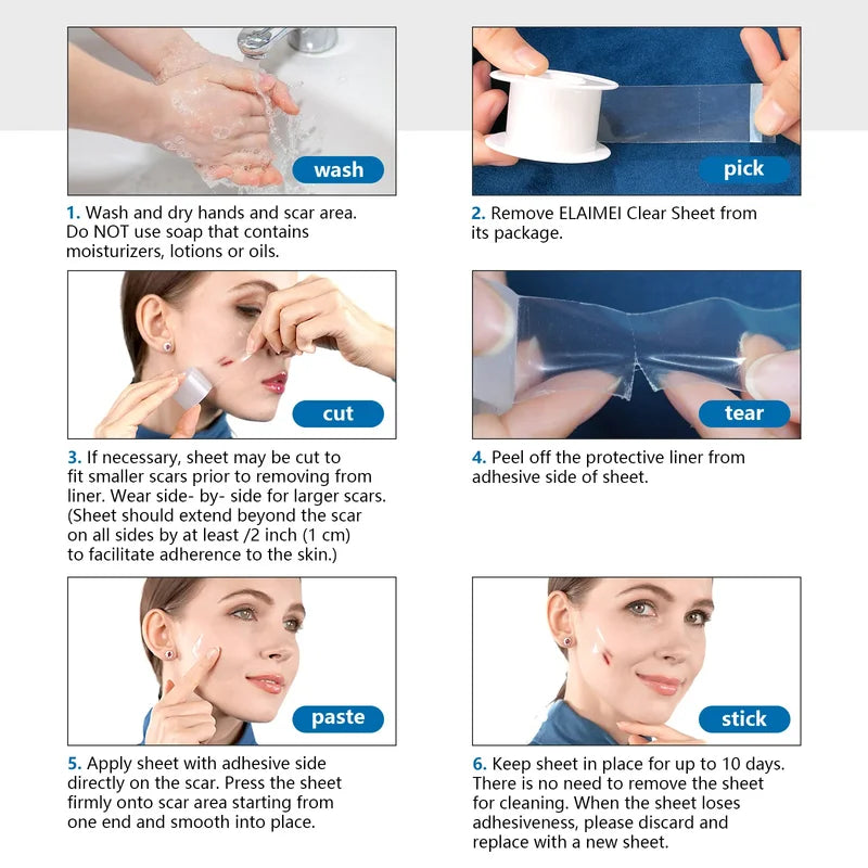 1/2 Roll Invisible Silicone Scar Sheets Self-Adhesive Skin Care Tape - Reusable