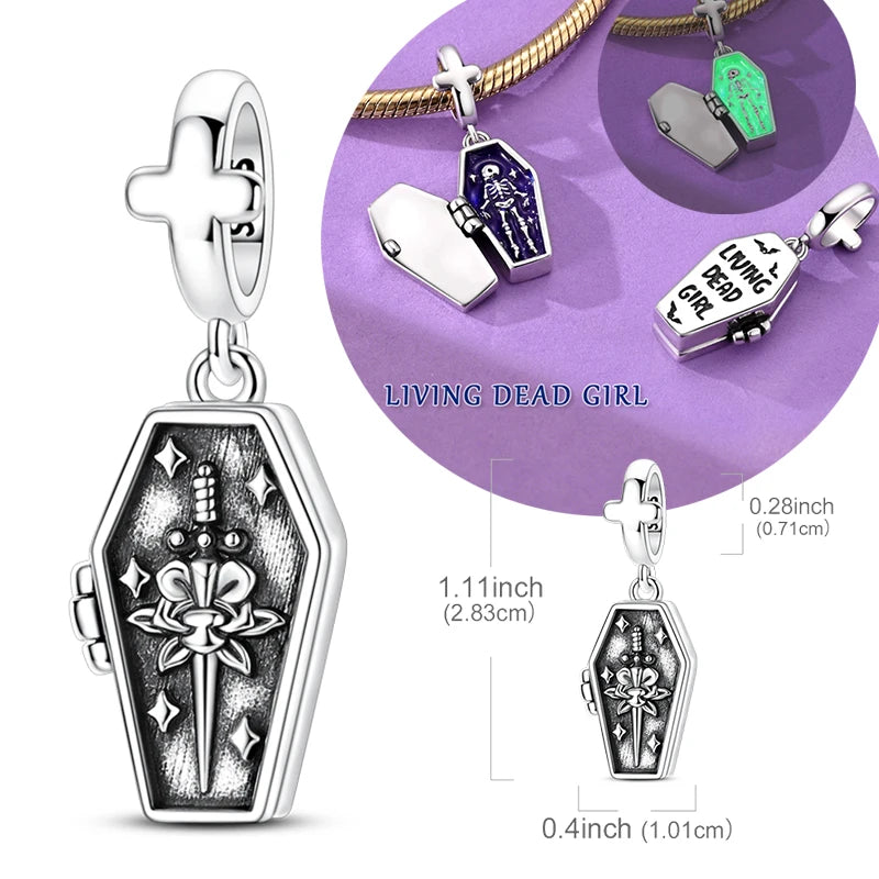 Halloween Luminous Coffin Pendant Jewelry for Women Punk Style Silver Gift