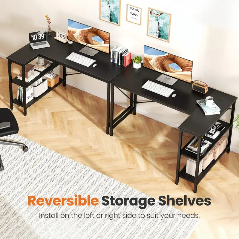 L-Shaped Computer Desk with Reversible Shelves - 47 Inch Corner Gaming & Office Table