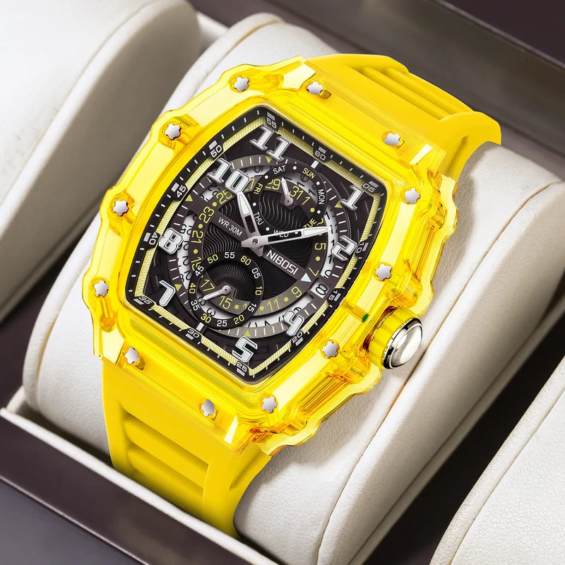 Luxury Skeleton Sports Watch for Men Automatic Quartz Luminous Silicone Strap