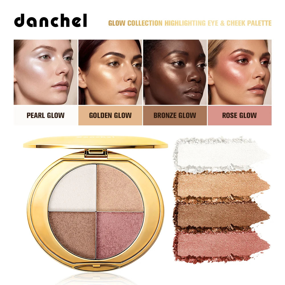Multi-Function Eye & Cheek Highlighting Palette with 4 Shades for Contouring & Radiance