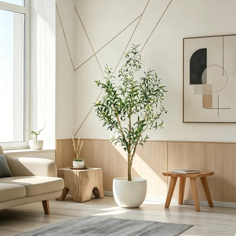 Artificial Olive Tree with Natural Wood Trunk - Lifelike Indoor Faux Tree in Various Heights
