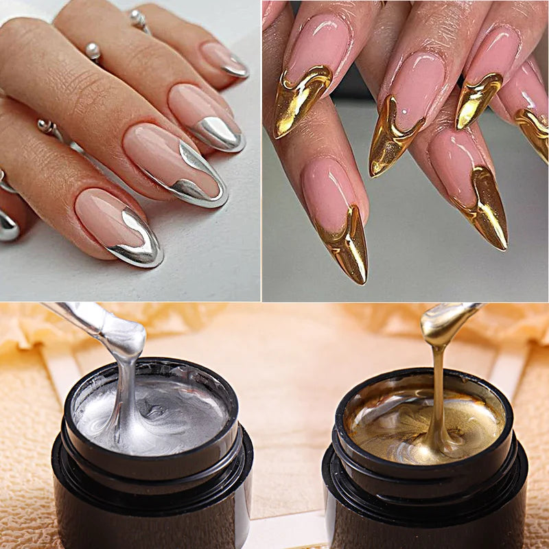 5ml Metallic Chrome Gel Polish Set - Gold Silver Rose Gold Mirror Nail Art
