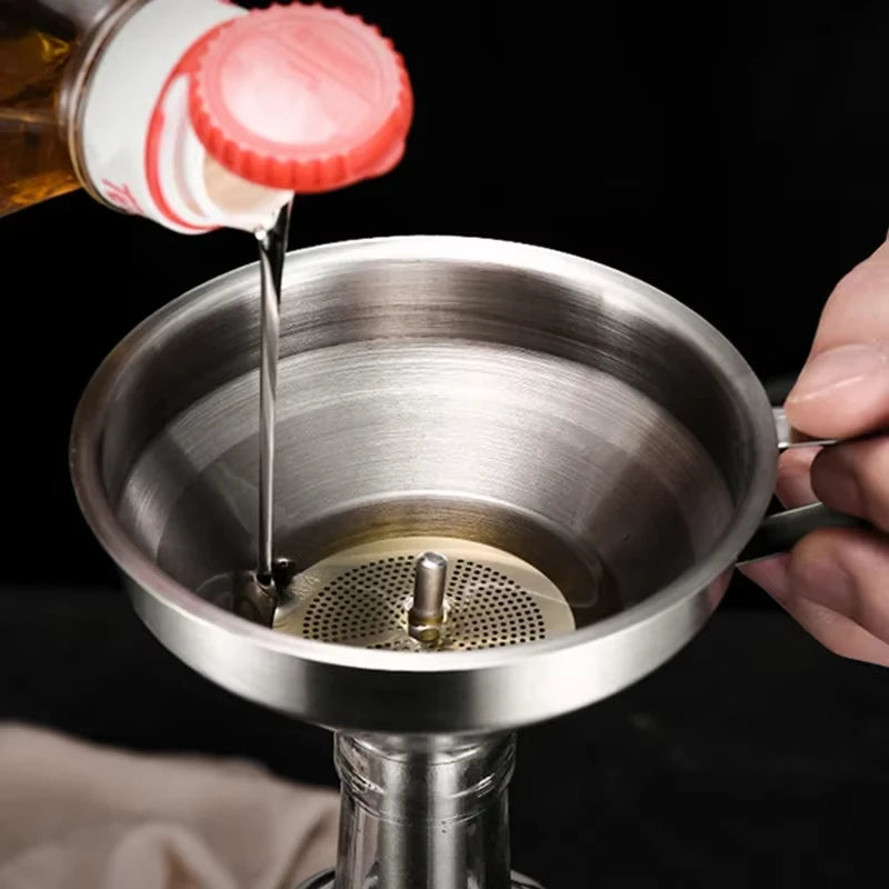 Stainless Steel Funnel with Strainer - Food Grade Kitchen Oil Filter - Small Metal Food Funnel