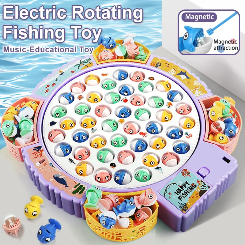 Magnetic Rotating Fishing Game Plate Toy for Kids with Music - Develop Hand-Eye Coordination
