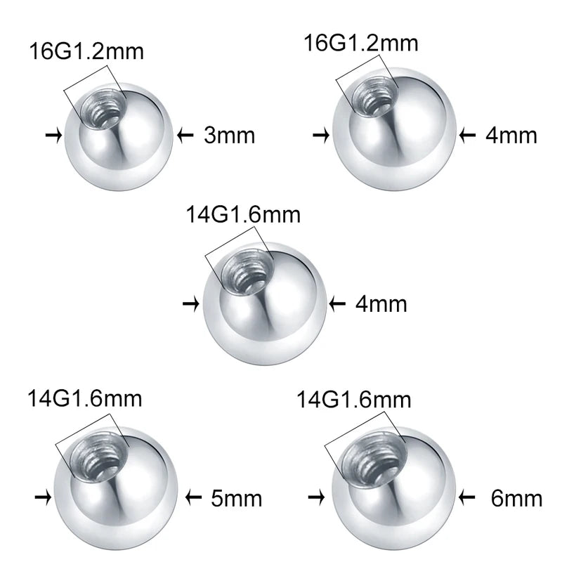 10pcs Stainless Steel Body Piercing Replacement Balls – Labret, Tongue, Belly, Eyebrow Jewelry