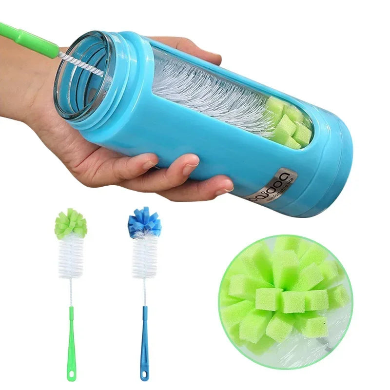 360 Degree Bottle Brush for Narrow Neck Water and Milk Bottles - Flexible Sponge Scrubber