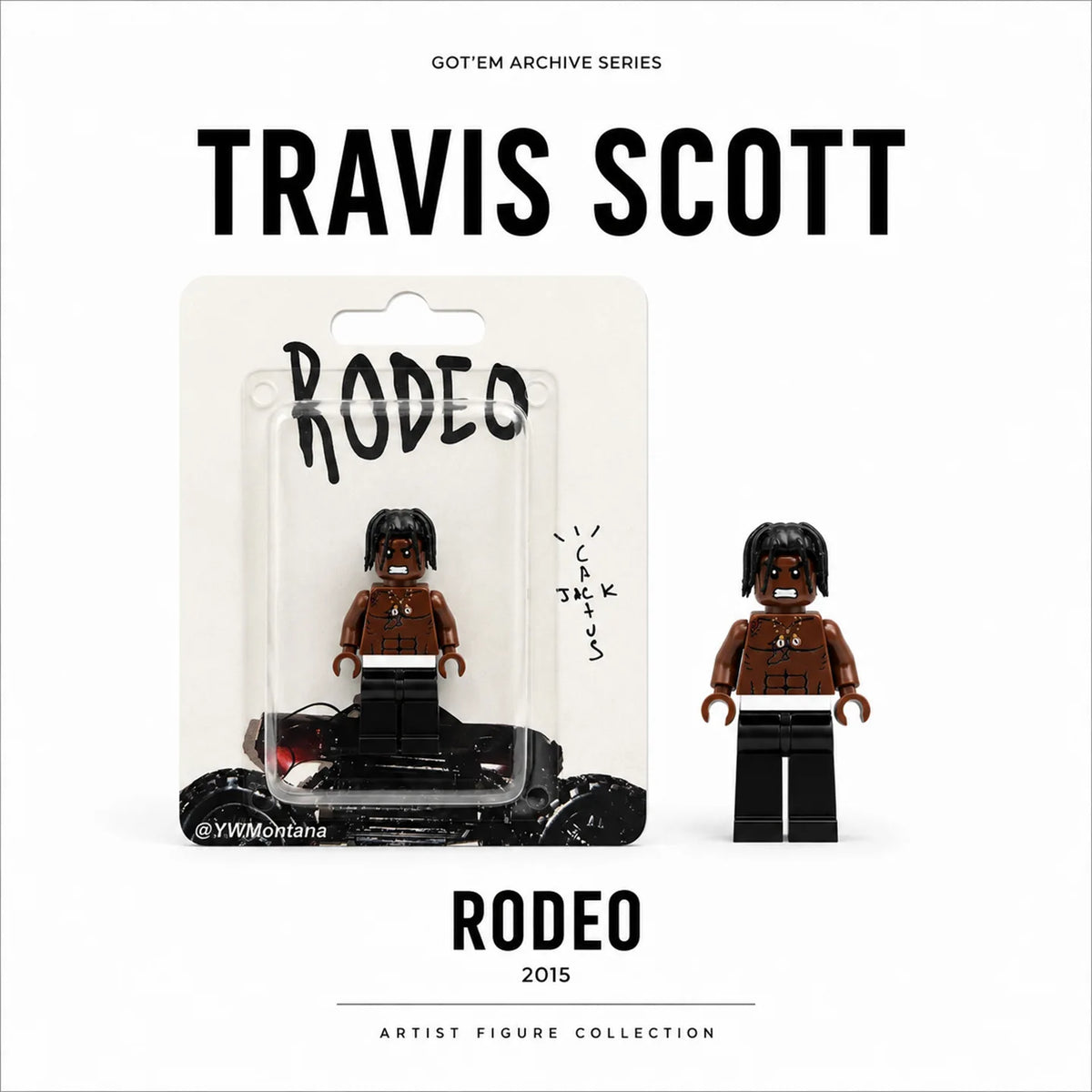 Handmade Collectible Building Block Mini Figure - Travis Scott Rodeo Album Display