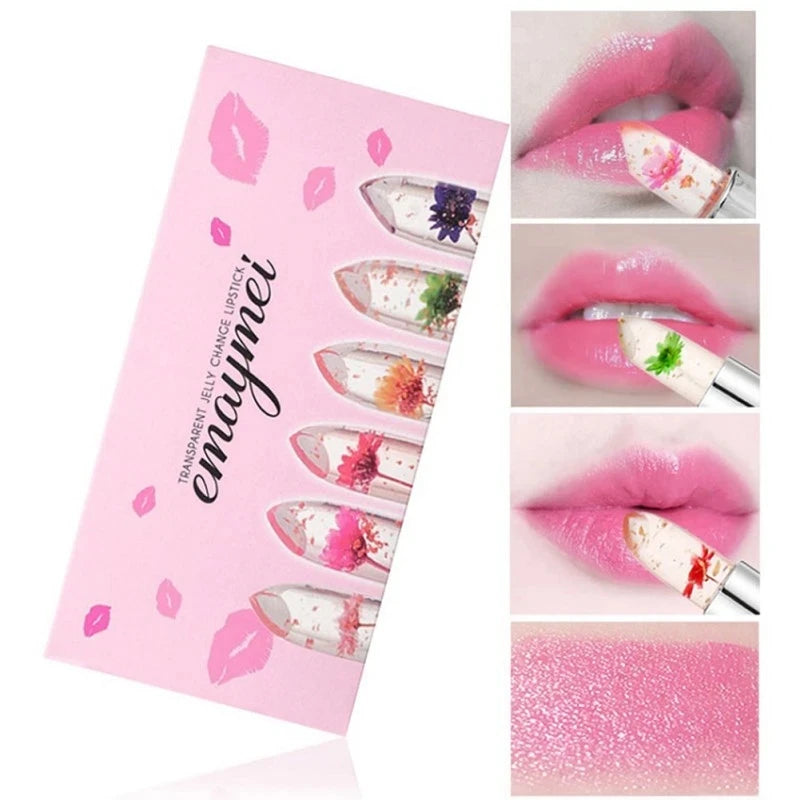 Color-Changing Flower Jelly Lipstick Set - Long Lasting Hydrating Lip Gloss