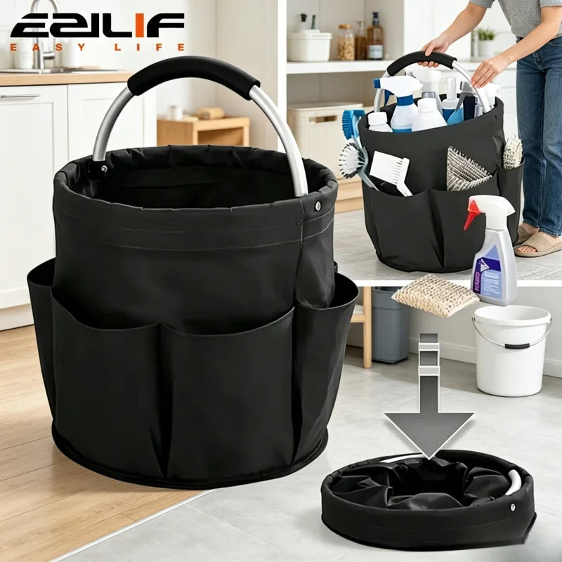 Large Folding Storage Basket with Handle - Picnic, Outdoor & Cleaning Caddy