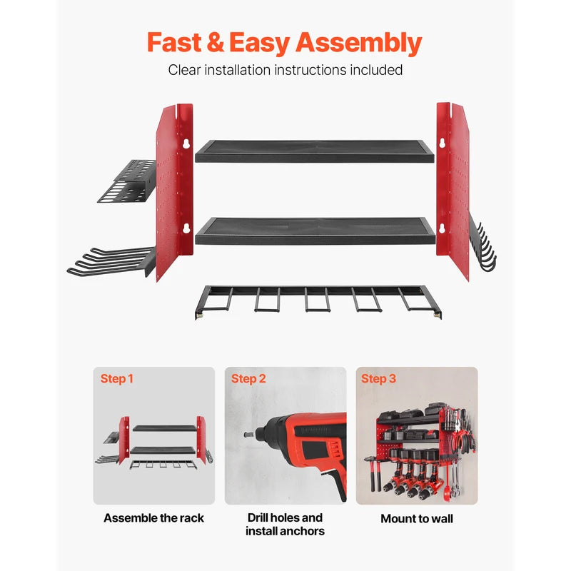 3-Tier Power Tool Wall Mount Organizer Rack for Garage Workshop
