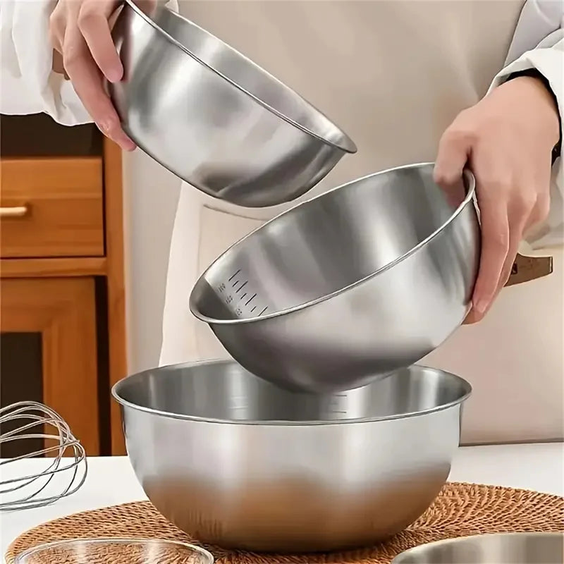 Stainless Steel Mixing Bowl Set with Scale - Large Capacity Kitchen Essentials