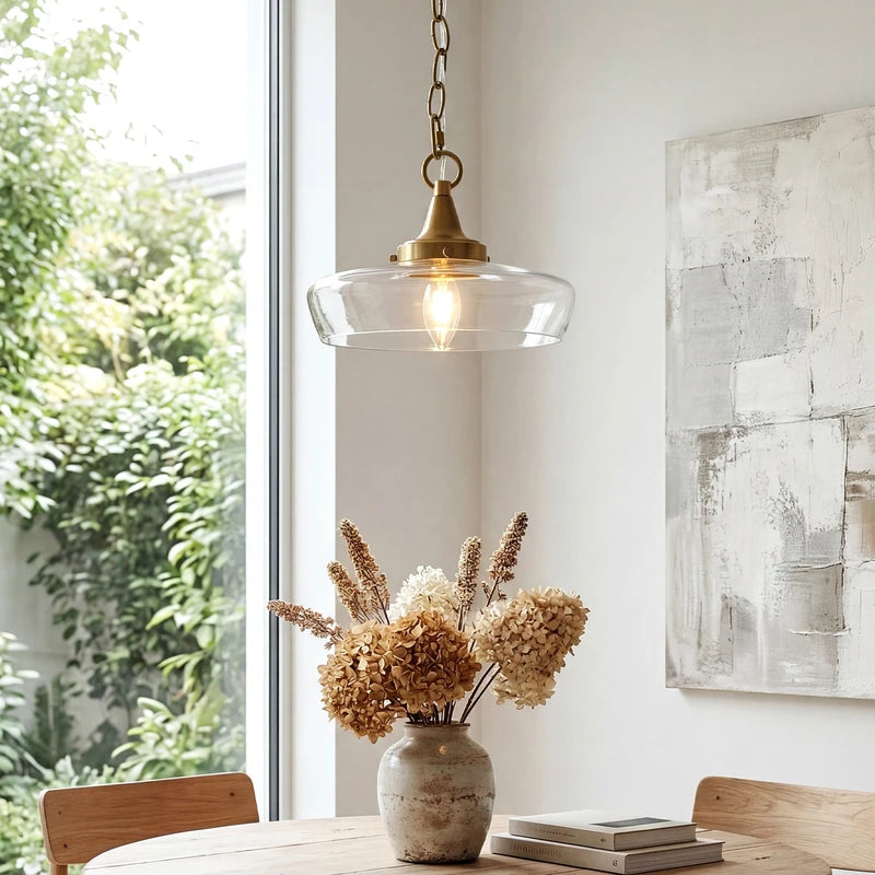 Gold Pendant Light with Clear Glass Shade for Kitchen & Dining Room