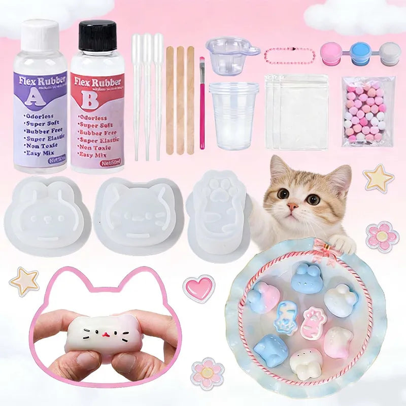 Animals Shape Rubber Squishy Kit with Tools 50ml Silicone Mold Fufu