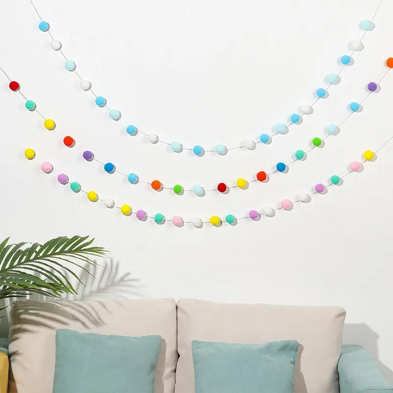 Colorful Felt Ball Pendant Garland 2.5m Nursery Room Decor DIY Hanging String