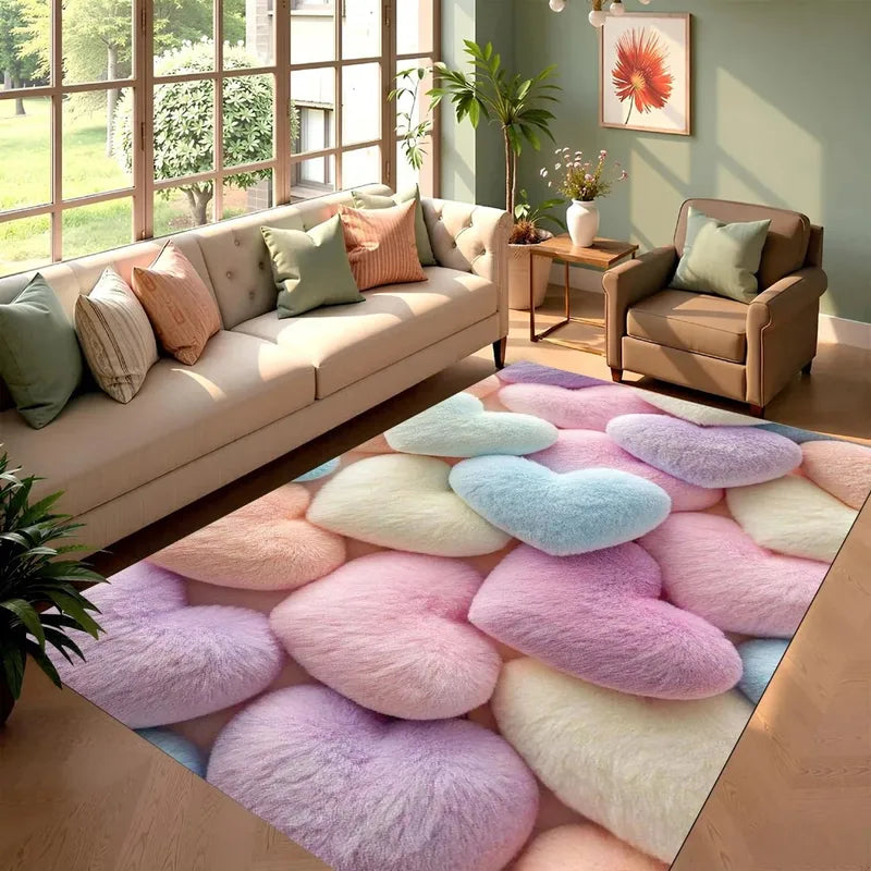 Macaron Plush Heart Rug - Non-Slip Decor Mat for Bedroom & Living Room